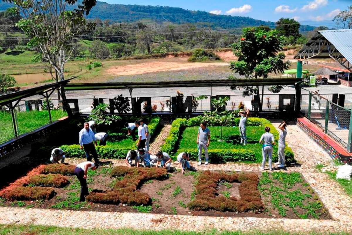 Este es el parque de Los Almendros construido con ladrillos ecológicos un proyecto dirigido por el profesor Luis Alexander Paredes Álvarez, docente de la Escuela Industrial de Oiba, contando con la participación de estudiantes de las especialidades que ofrece la institución (Foto: Luis Fernando Martínez Vargas/VANGUARDIA LIBERAL)