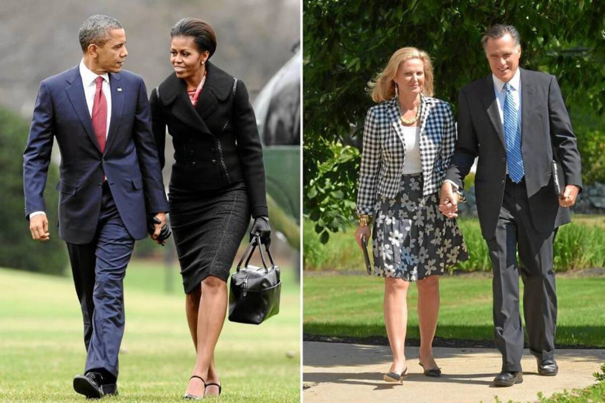 La ventaja de Obama sigue siendo grande entre las mujeres, con un 53 % que lo apoya a él y un 44 % que se decanta por Romney. En la imagen, los dos candidatos con sus respectivas esposas. (Foto: AFP / VANGUARDIA LIBERAL)