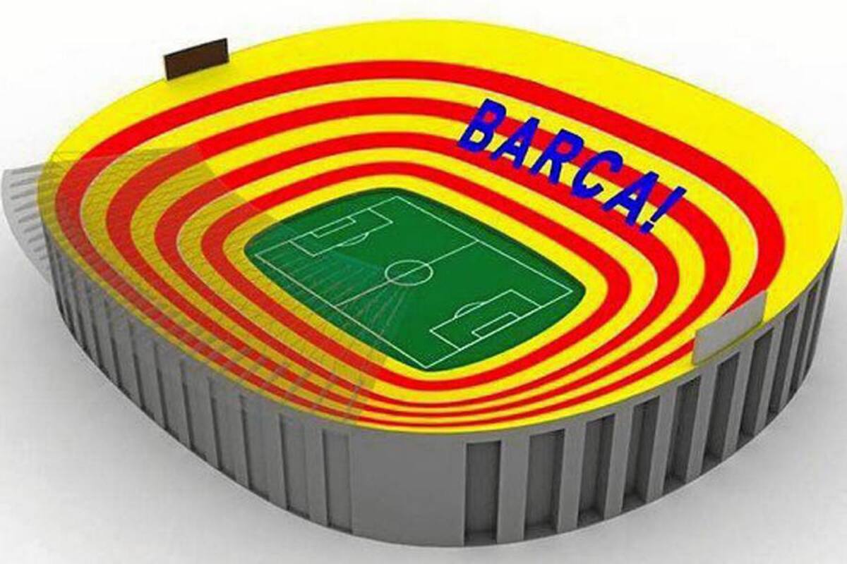 El Barcelona, que durante los últimos 20 años ha adornado las graderías del Camp Nou con mosaicos coloridos, tendrá un diseño especial para el clásico del domingo, pues se ‘vestirá’ con los colores de la bandera independentista de Cataluña. (Foto: Tomado de www.fcbarcelona.es / VANGUARDIA LIBERAL)
