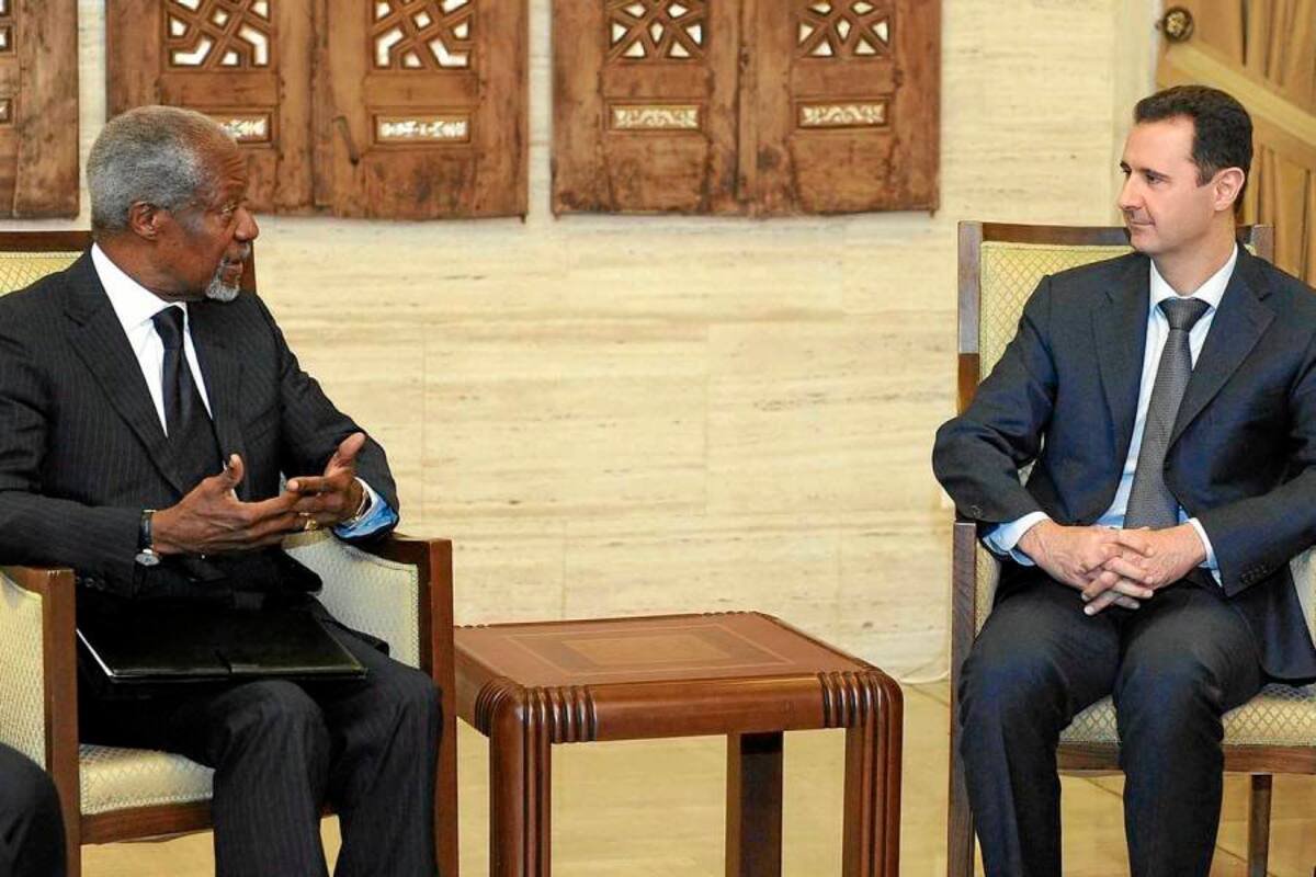 El gobernante Bashar al Asad se reunió ayer con el enviado de la ONU y de la Liga Árabe para Siria, Kofi Annan, en el Palacio Presidencial en Damasco. (Foto: EFE / VANGUARDIA LIBERAL)