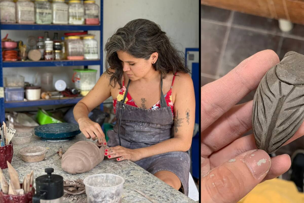 Chicharras modeladas en cerámica conforman 17 años bajo tierra, obra de Valentina Ibáñez que explora los ciclos de transformación y renacimiento. / Suministradas