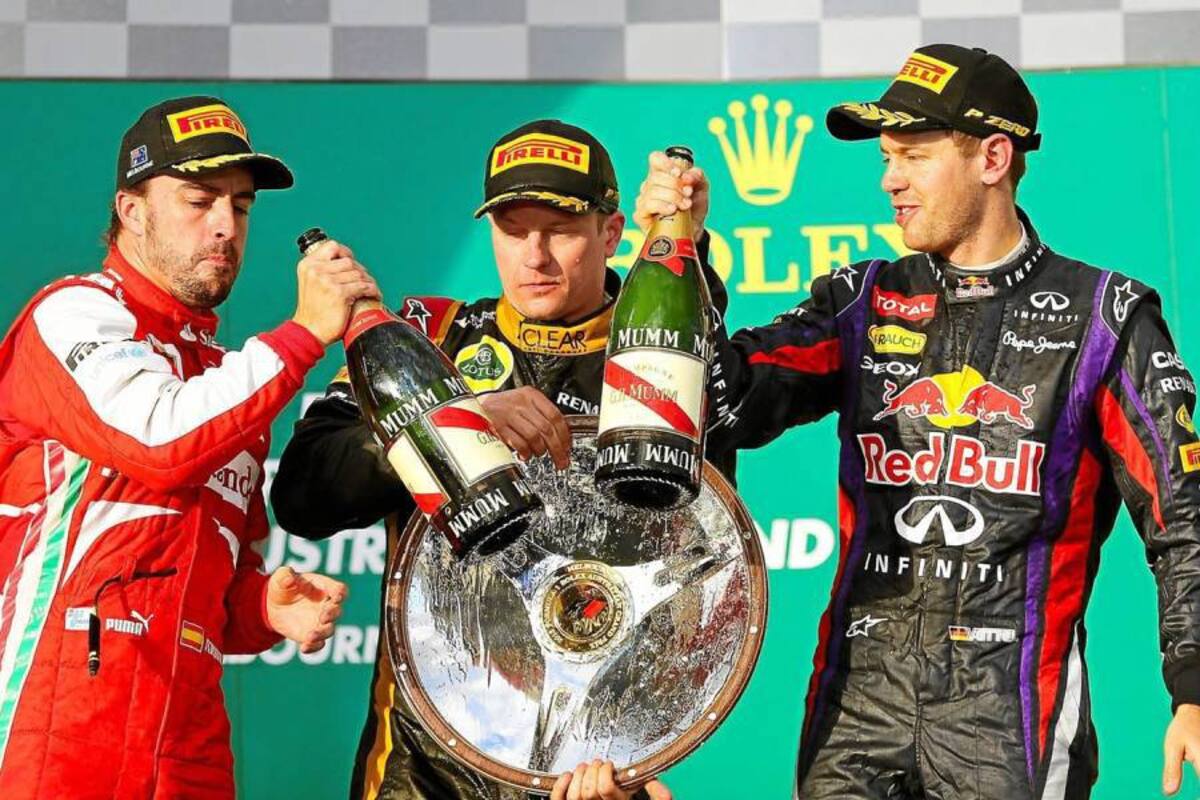 El piloto finlandés Kimi Räikkönen se impuso de manera brillante en el primer Gran Premio de 2013, disputado ayer en Australia, siendo escoltado en la meta por el español Fernando Alonso y el alemán Sebastián Vettel. (Foto: AFP / VANGUARDIA LIBERAL)
