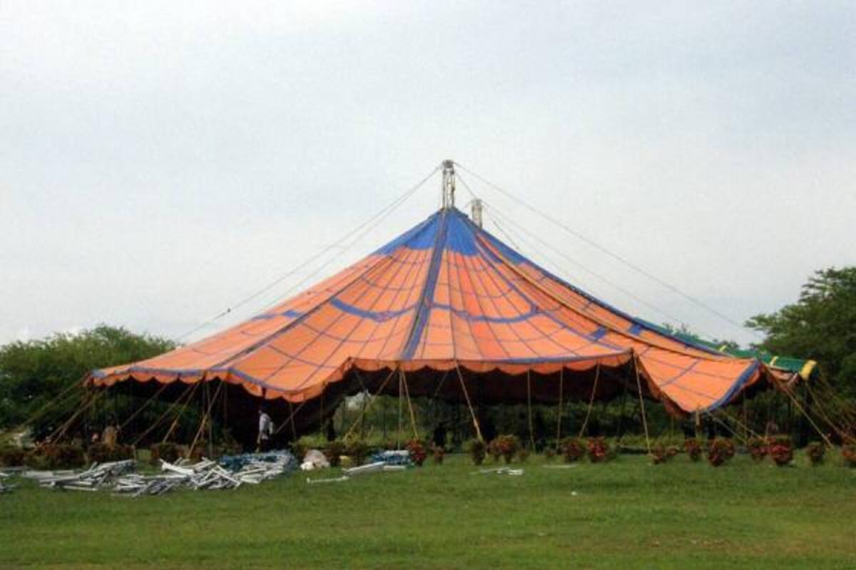 Esta es la carpa que será la sede principal del Festival Internacional de Teatro por la Paz. Allí se realizarán la mayoría de los espectáculos nacionales e internacionales, además de algunos foros y conferencias. (Foto: Edgar Pernett/VANGUARDIA LIBERAL)