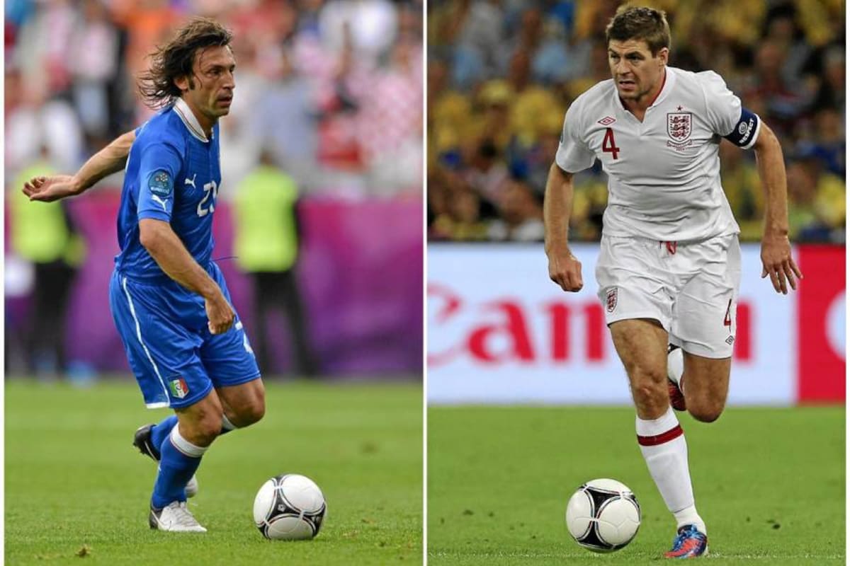 Un duelo aparte vivirán el italiano Andrea Pirlo y el inglés Steven Gerrard, quienes buscarán guiar a sus respectivas selecciones a la final de la Eurocopa. (Foto: AFP / VANGUARDIA LIBERAL)