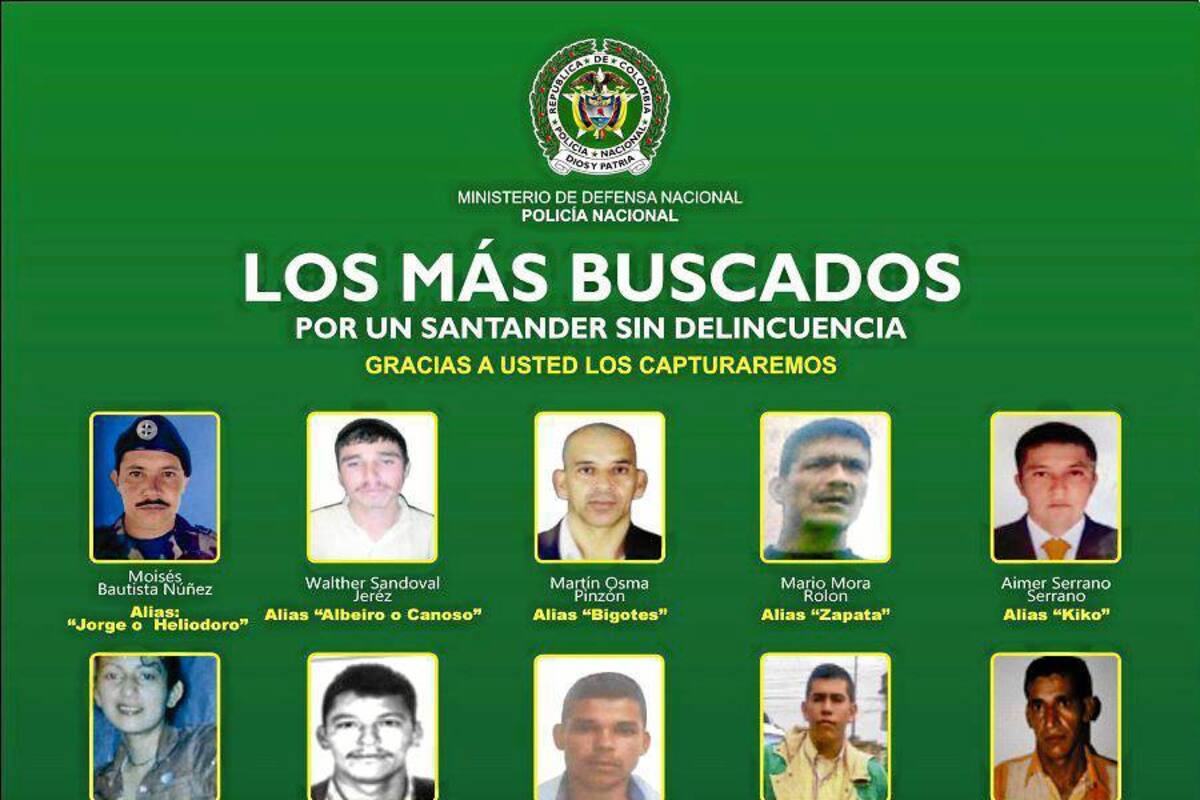 Este es el cartel de los 25 delincuentes más buscados de Santander. Ocho de ellos tienen circular azul de la Interpol. (Foto: Suministrada/VANGUARDIA LIBERAL)