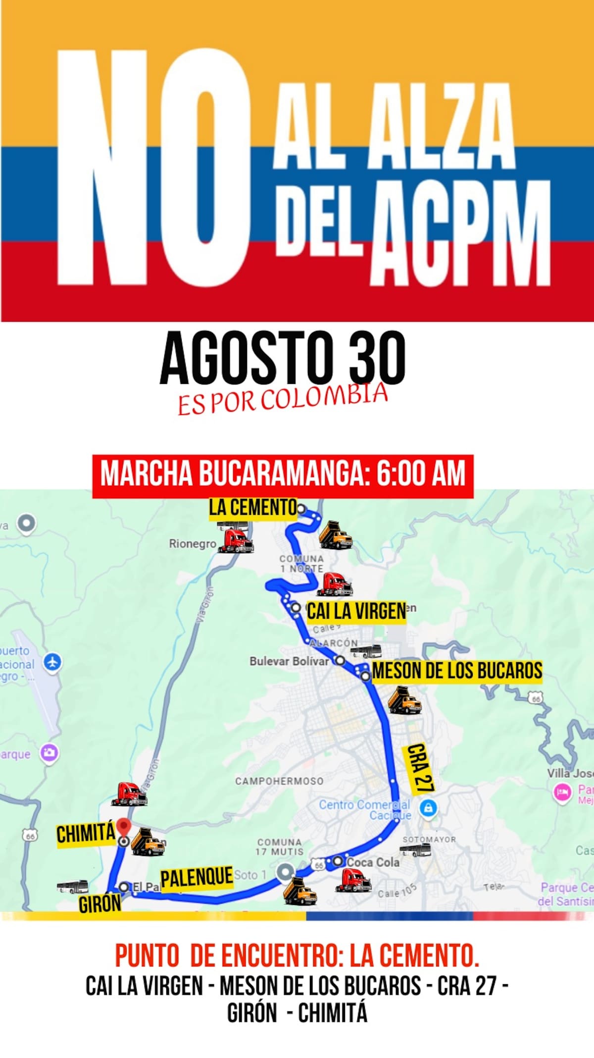 Así será el recorrido en Bucaramanga de la manifestación del transporte de carga por el posible aumento del precio del Acpm | Foto Cortesía