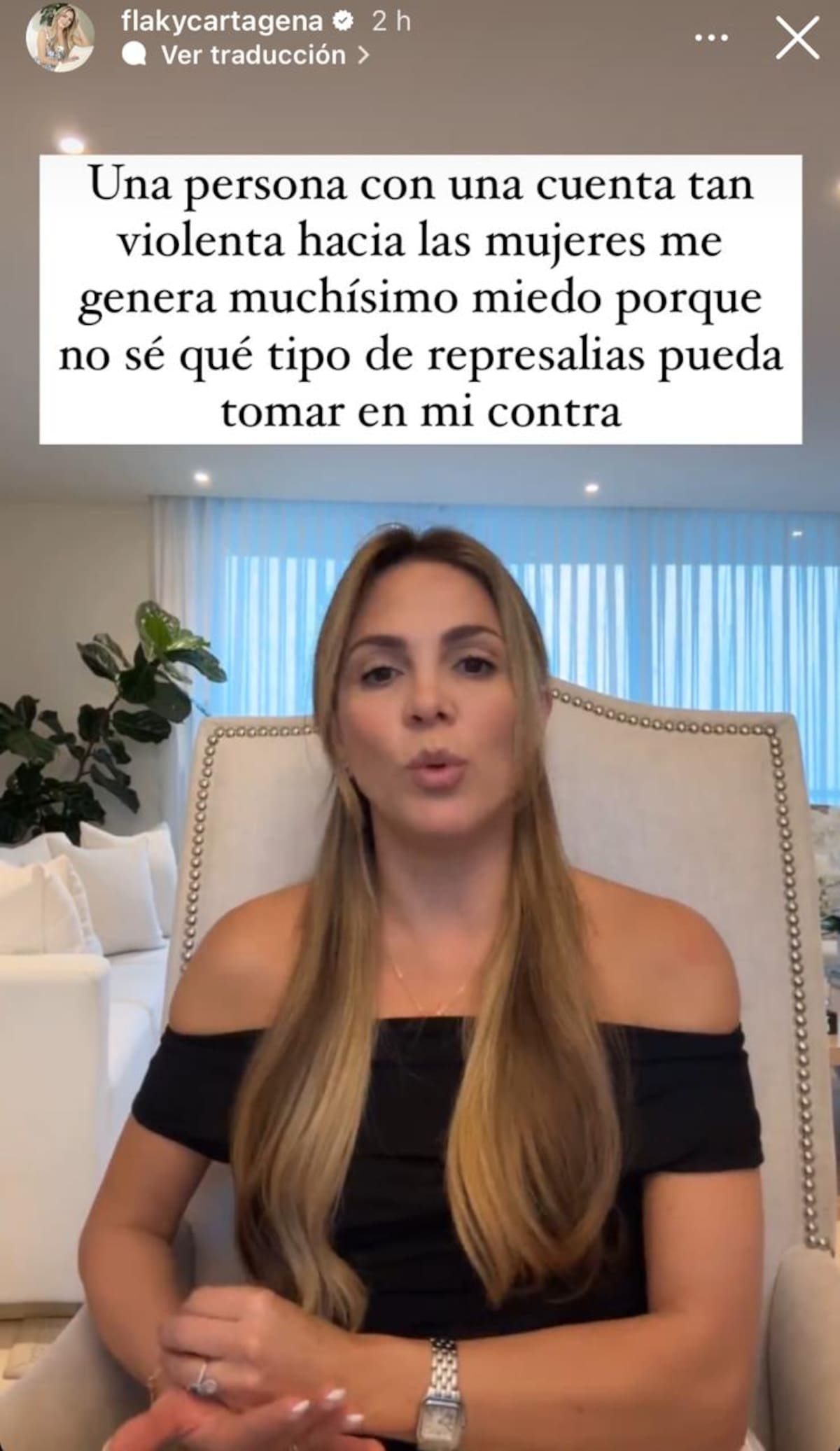 Mabel Cartagena asegura que tiene miedo y teme por su vida. //Foto tomada de IG.
