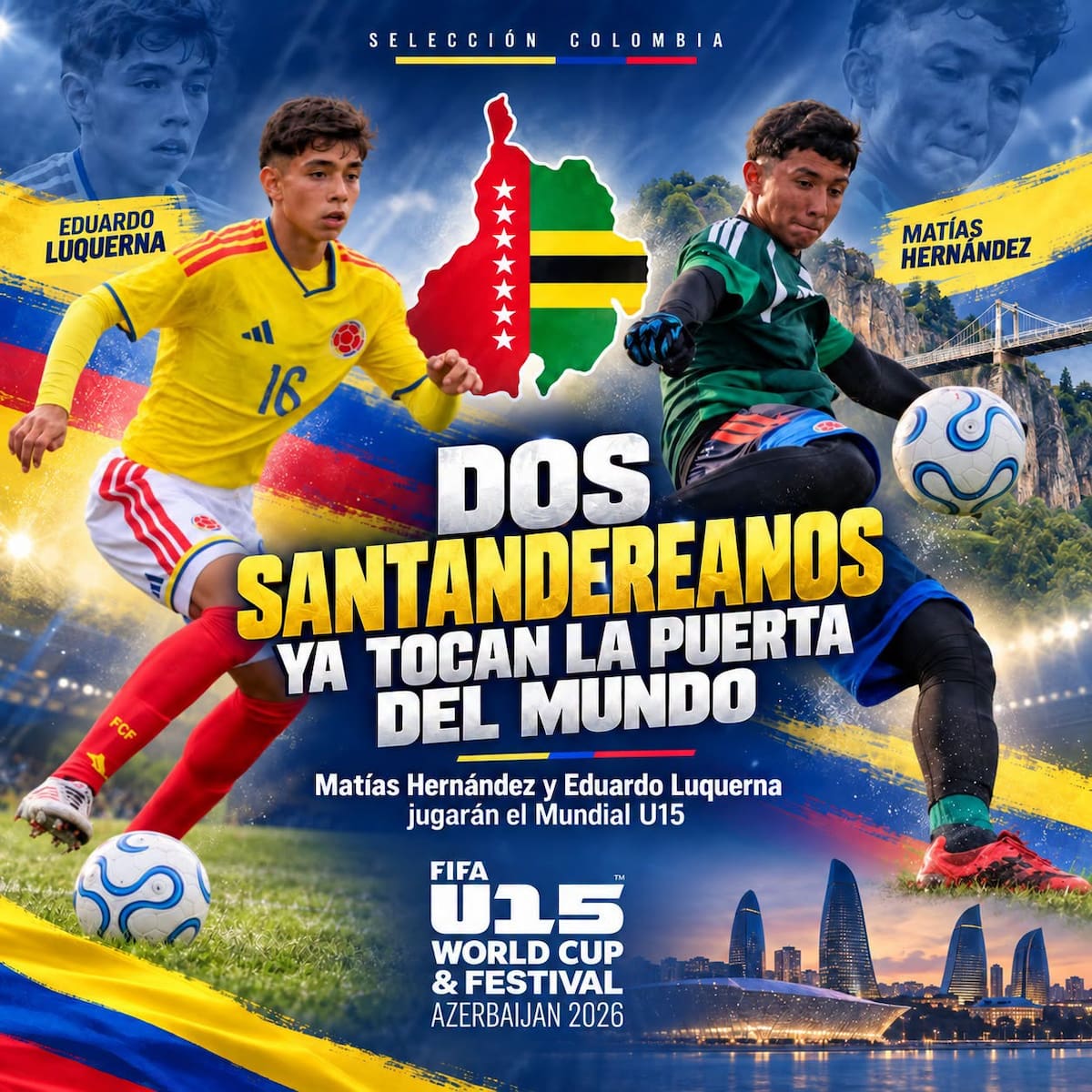 A las puertas del Mundial Sub-15: Matías Hernández y Eduardo Luquerna, entre los 23 que buscan viajar con Colombia. Foto: Liga santandereana de Fútbol