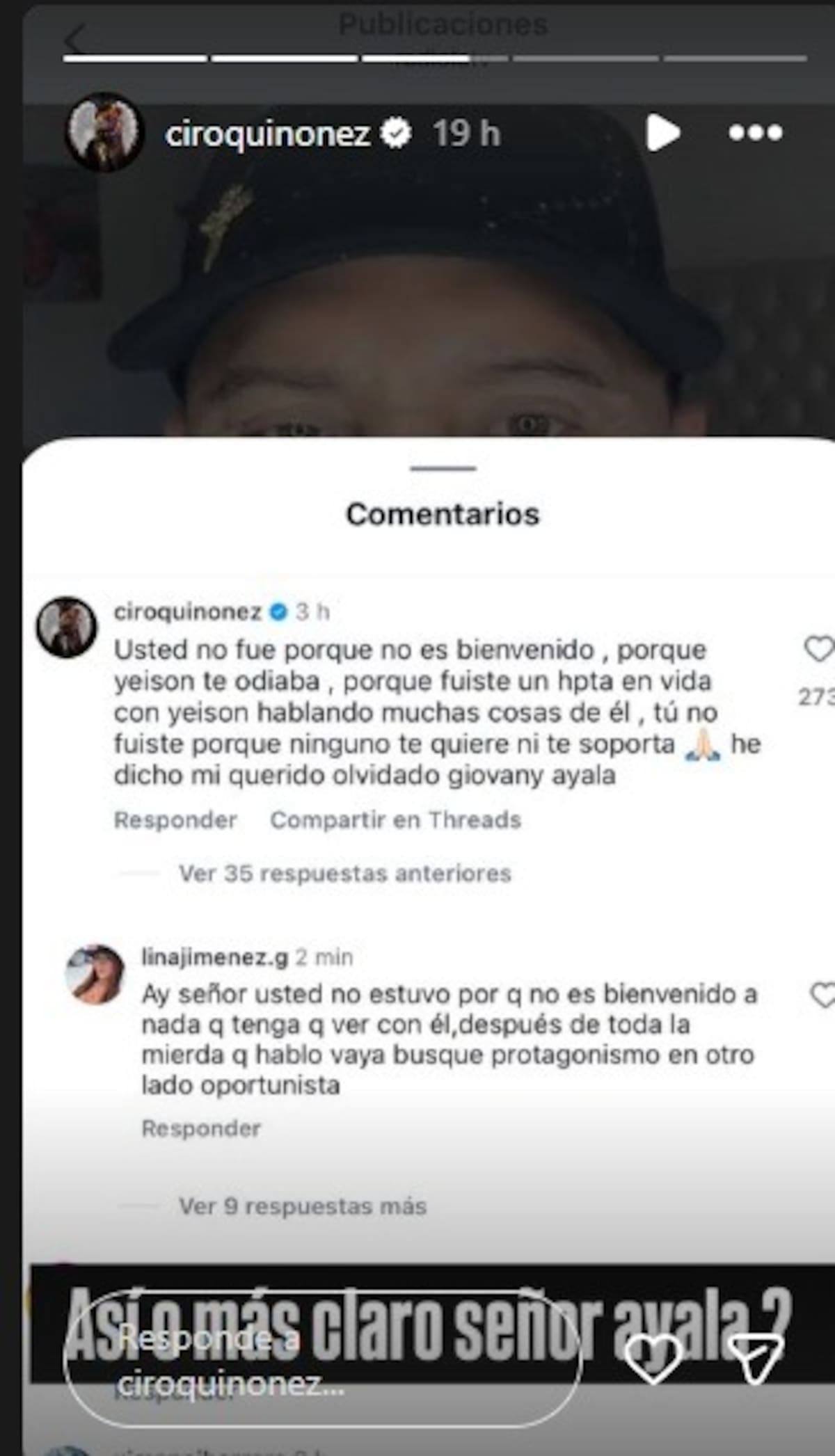 A través de un comentario que luego replicó en sus historias de Instagram