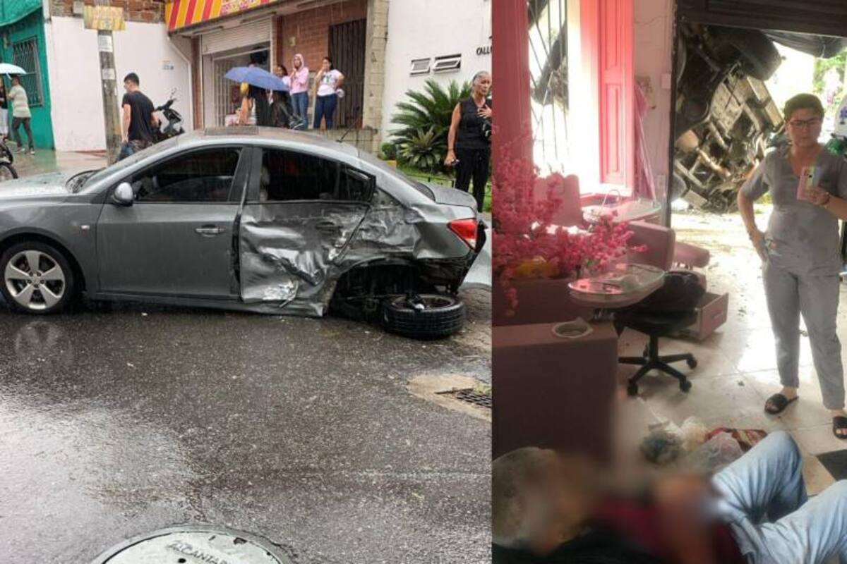 Carro sin frenos arrastró una moto y un carro: cuatro personas quedaron heridas. Foto: Antioquia Conecta / El Colombiano