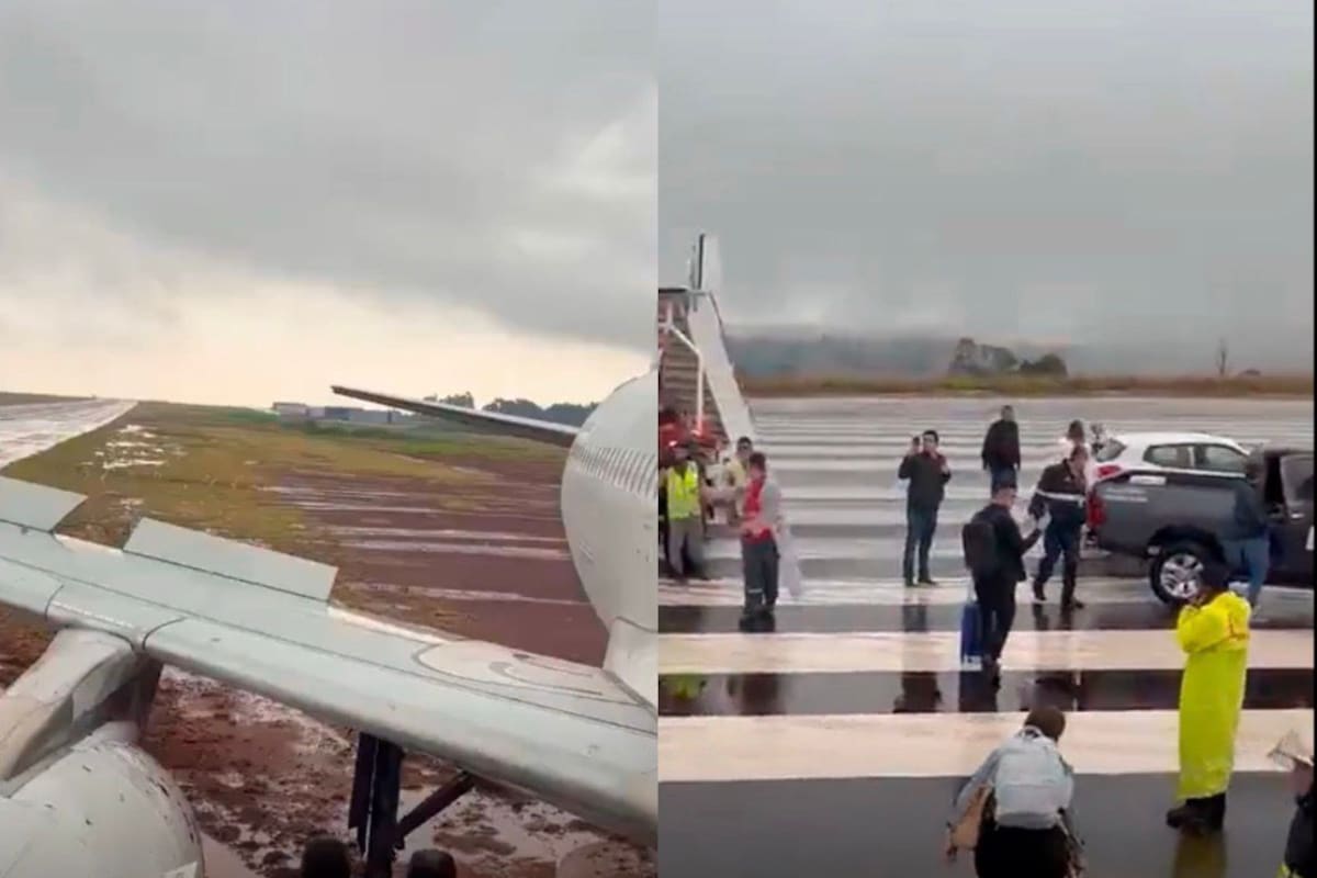 El avión Airbus A320 de Latam Brasil terminó fuera de la pista tras aterrizar bajo condiciones de lluvia en el aeropuerto de Cascavel.