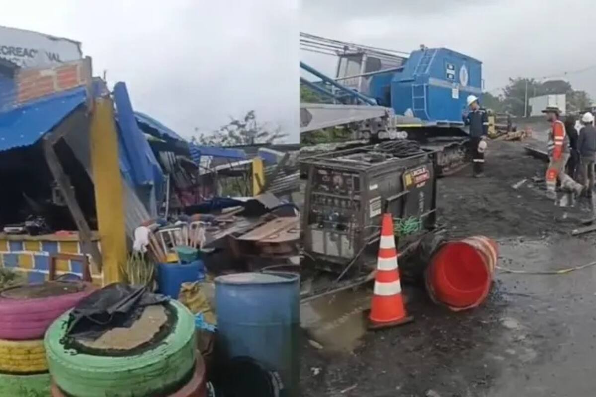 Accidente de grúa en la vía a Buenaventura.Tomado de redes sociales.