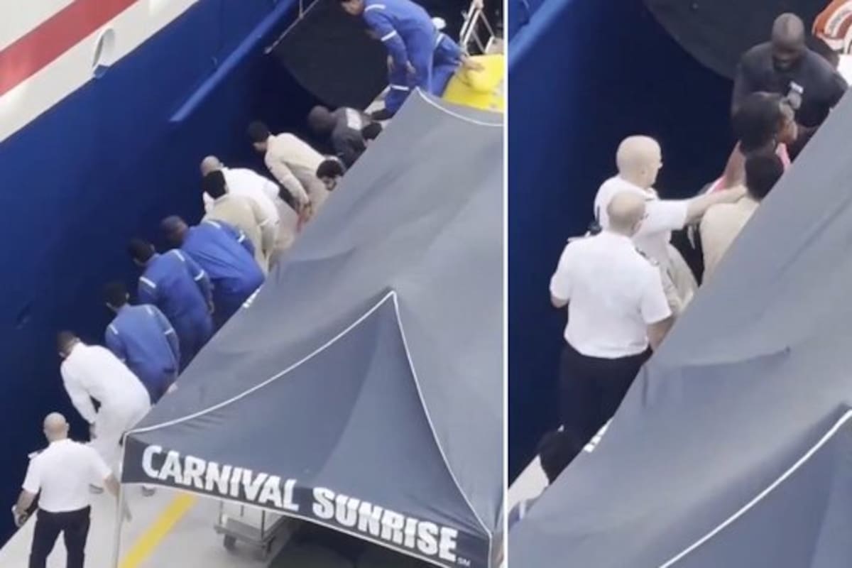 Una mujer activó su instinto materno para salvar a su hijo que cayó entre el barco y el muelle. Una mujer se lanzó al agua para salvar a su hijo que cayó entre el barco y el muelle mientras atracaban en Bahamas.