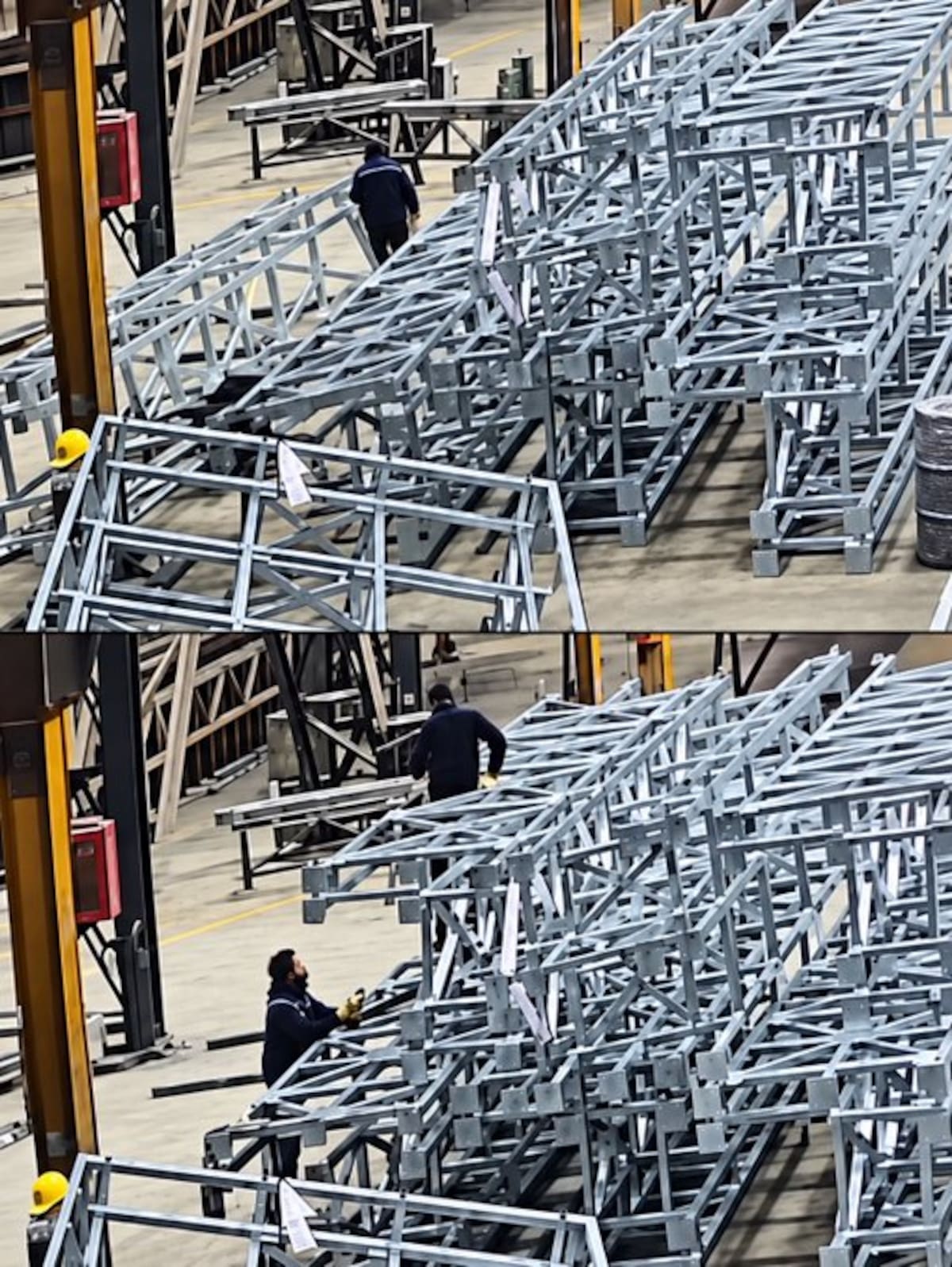 La cámara de seguridad del establecimiento registró el momento en que la estructura metálica perdió estabilidad y cayó sobre el trabajador.