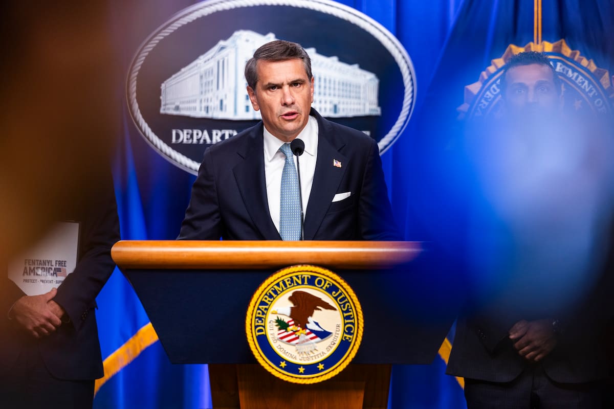 WASHINGTON (United States), 05/08/2026.- US Acting Attorney General Todd Blanche (L) and FBI Director Kash Patel (R) speak to reporters about enforcement efforts against Cartel Jalisco Nueva Generacion at the Justice Department in Washington, DC, USA, 05 August 2026. Blanche's confirmation vote in the US Senate is slated for 08 August 2026. EFE/EPA/JIM LO SCALZO