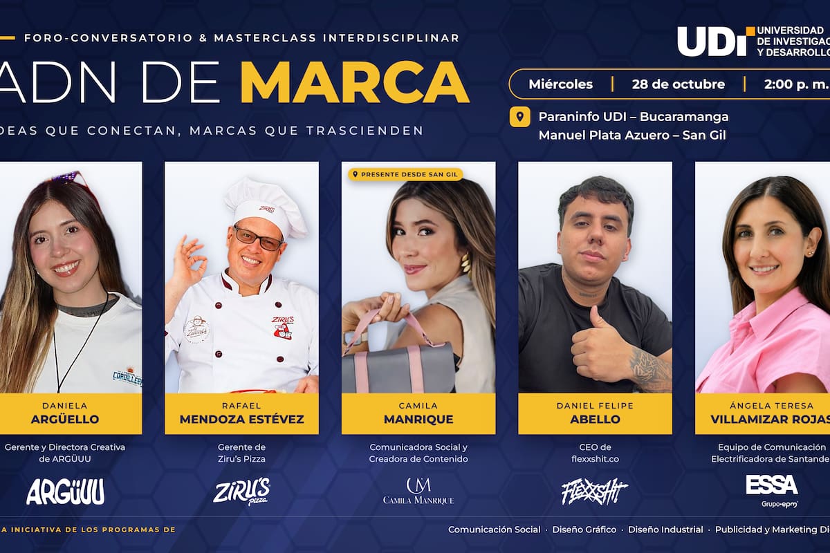 . Representantes de Zirus Pizza, Essa, Argüu, Flexxshit y la creadora de contenido Camila Manrique participarán en un encuentro que busca conectar la academia con el sector empresarial. Foto suministrada // Vanguardia.
