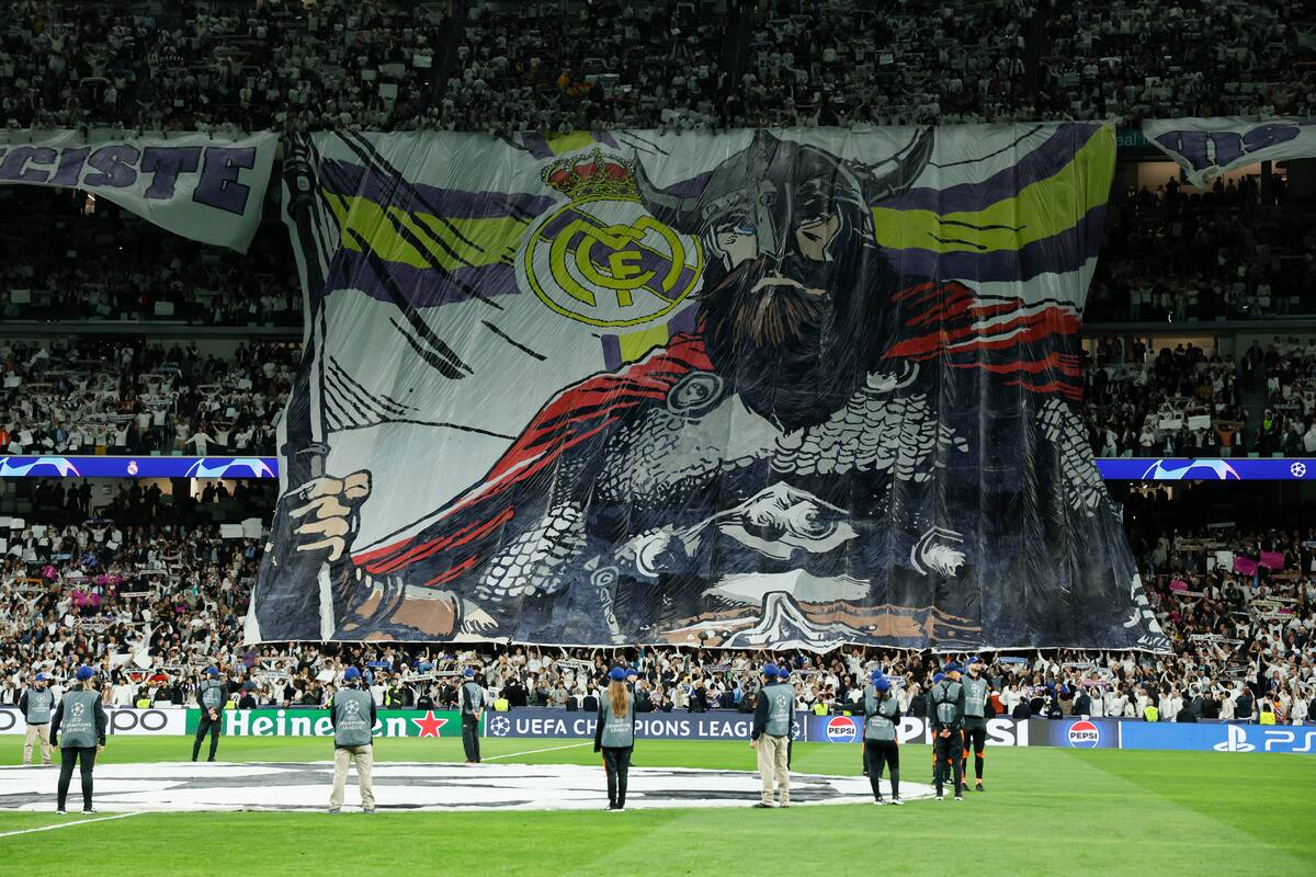 Grada del estadio antes del partido de ida de cuartos de final de la Liga de Campeones.