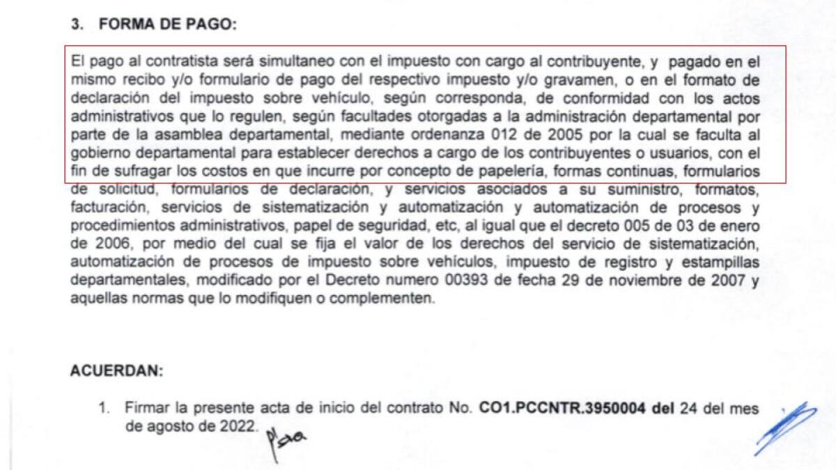 Forma de pago del contrato de sistematización entre la Gobernación de Santander y Sistemas y Computadores | Fuente Secop II