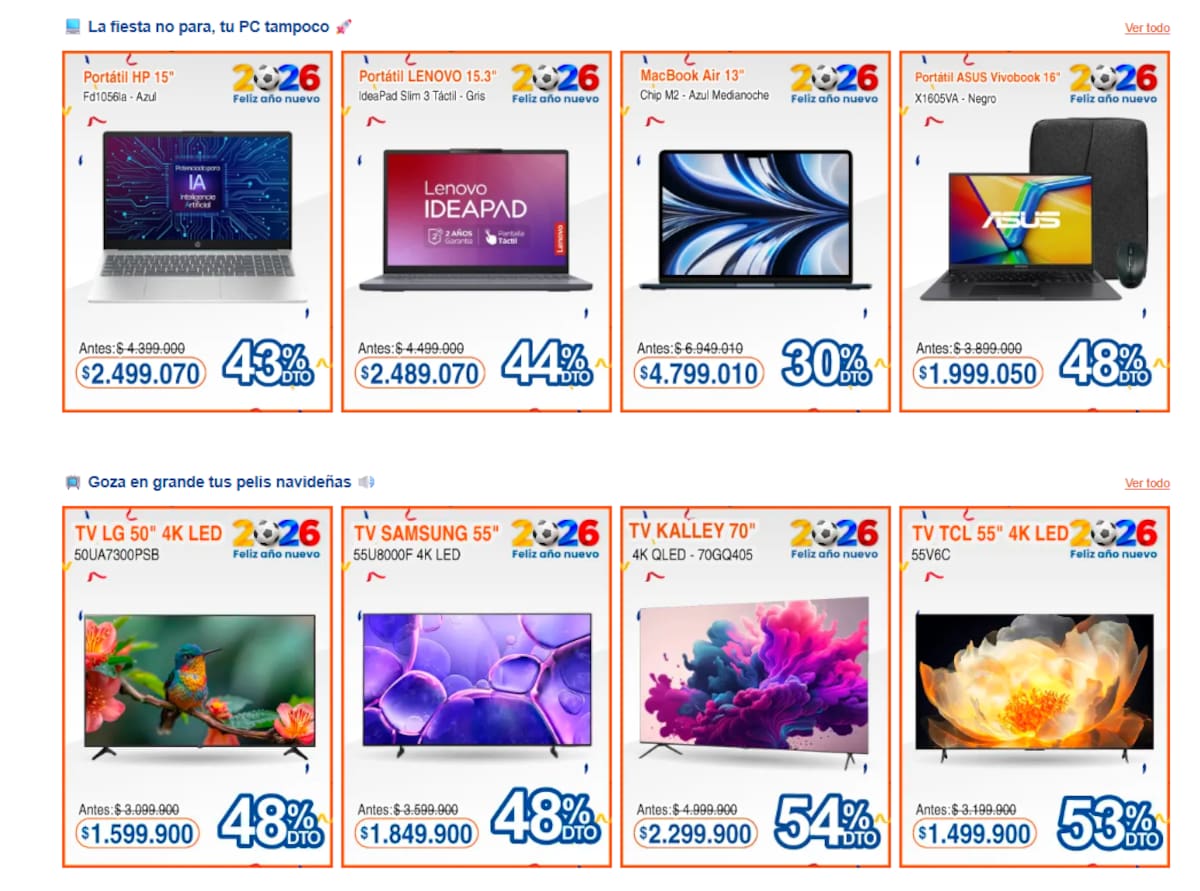 Alkosto inicia el 2026 con rebajas en tecnología y hogar con precios de remate | Foto: Alkosto