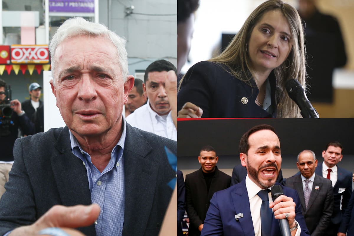 El expresidente Álvaro Uribe, junto a los candidatos presidenciales Paloma Valencia y Abelardo de la Espriella. // Fotos: Colprensa.