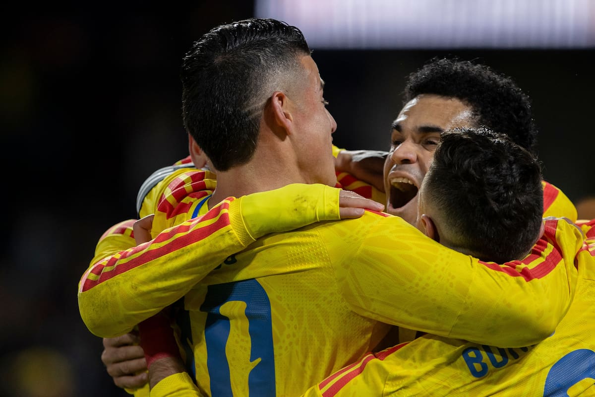 AMDEP9223. NUEVA YORK (ESTADOS UNIDOS), 18/11/2025.- Jugadores de Colombia celebran un gol este martes, en un partido amistoso entre las selecciones de Colombia y Australia en el estadio Citi Field, en Nueva York (Estados Unidos). EFE/ Angel Colmenares