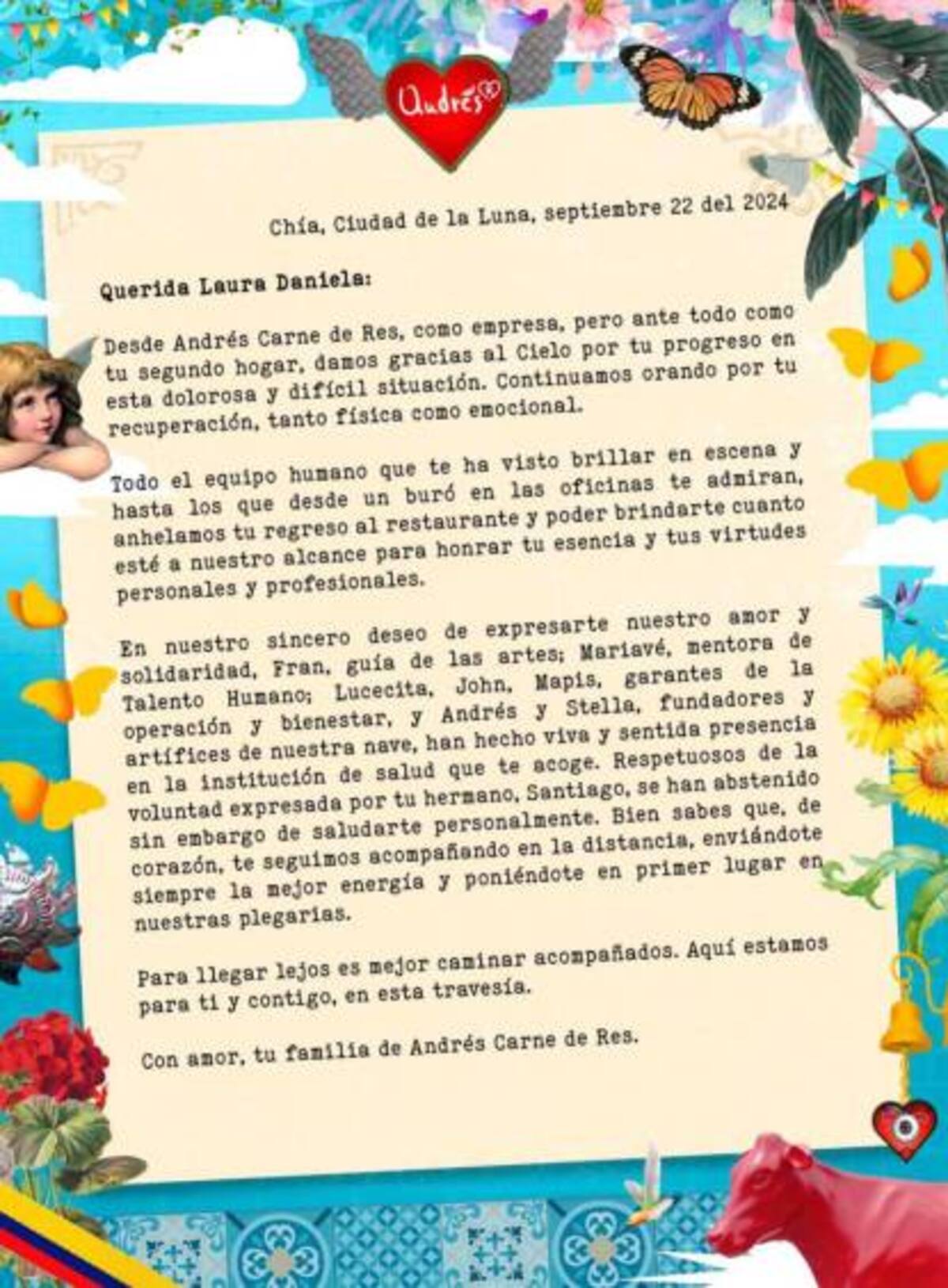 Andrés Carne de Res envía segunda carta a Laura Villamil. Foto: Redes Andrés Carne de Res