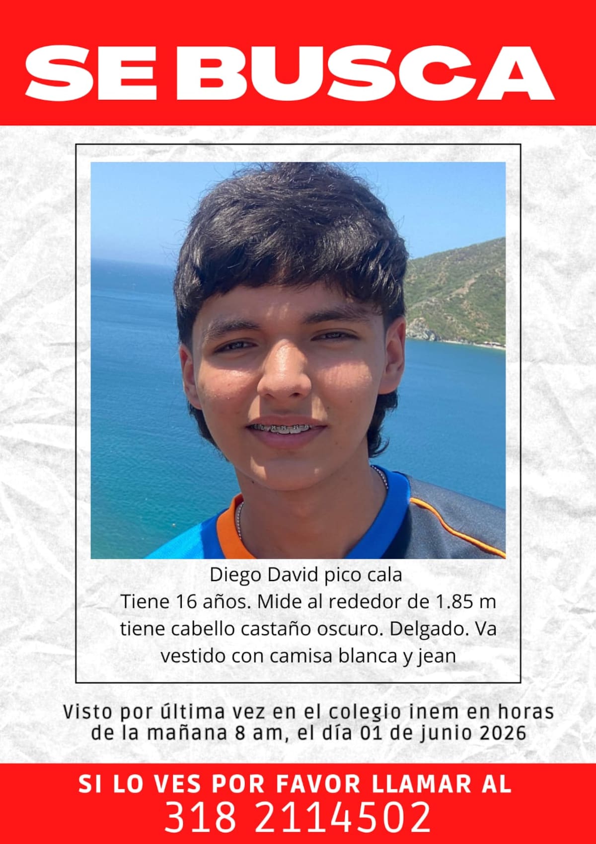 Angustiosa búsqueda de adolescente de 16 años desaparecido tras salir de su colegio en Bucaramanga