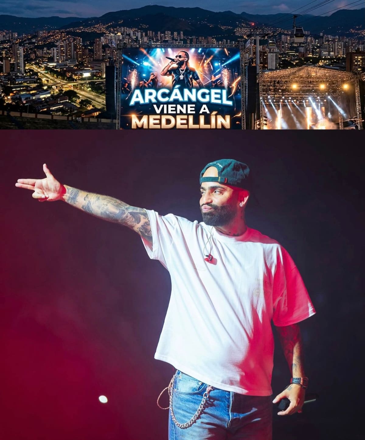 El show de Arcángel en Medellín hace parte de su gira internacional, que recorrerá varios países de América Latina y Europa durante 2026.
Foto tomada de: Instagram Arcángel y IA