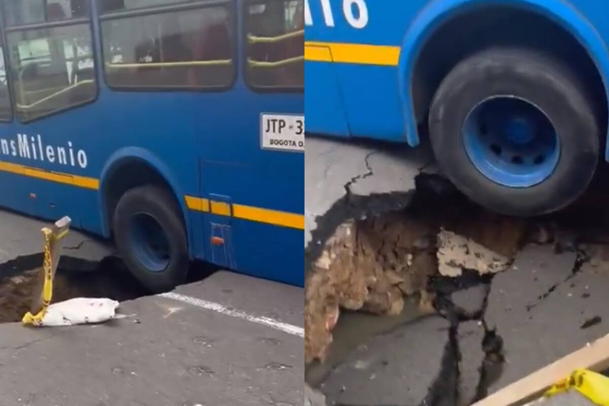 Así quedó 'enterrado' un bus del Sitp en Bogotá | Tomada de video