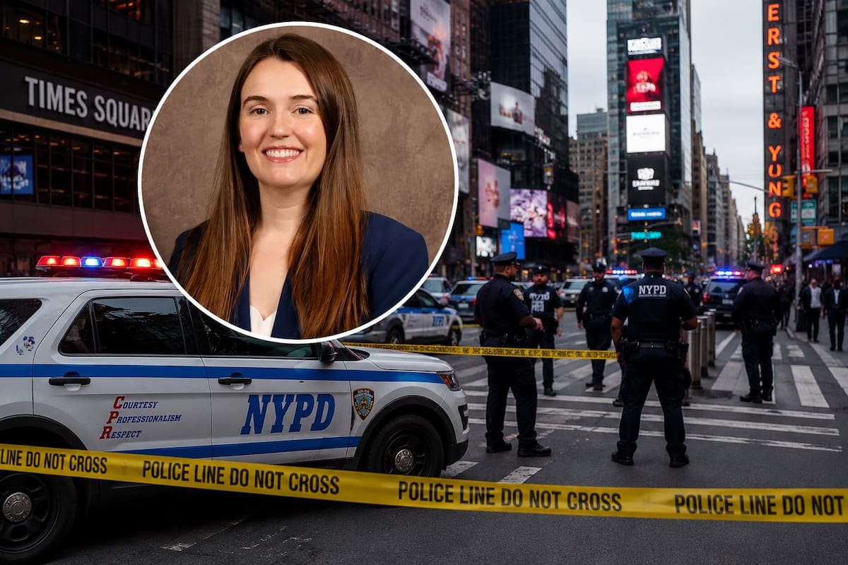 Foto: Erin Piacenti, vicepresidenta de Bank of America, murió a los 32 años tras ser apuñalada en un ataque ocurrido en Times Square, Nueva York/ Imagen ilustrativa compuesta con IA