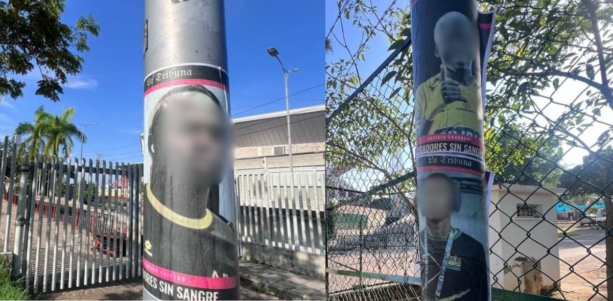 Aparecieron carteles en el estadio Américo Montanini con mensajes ofensivos contra jugadores del Bucaramanga. /FOTO: Suministradas