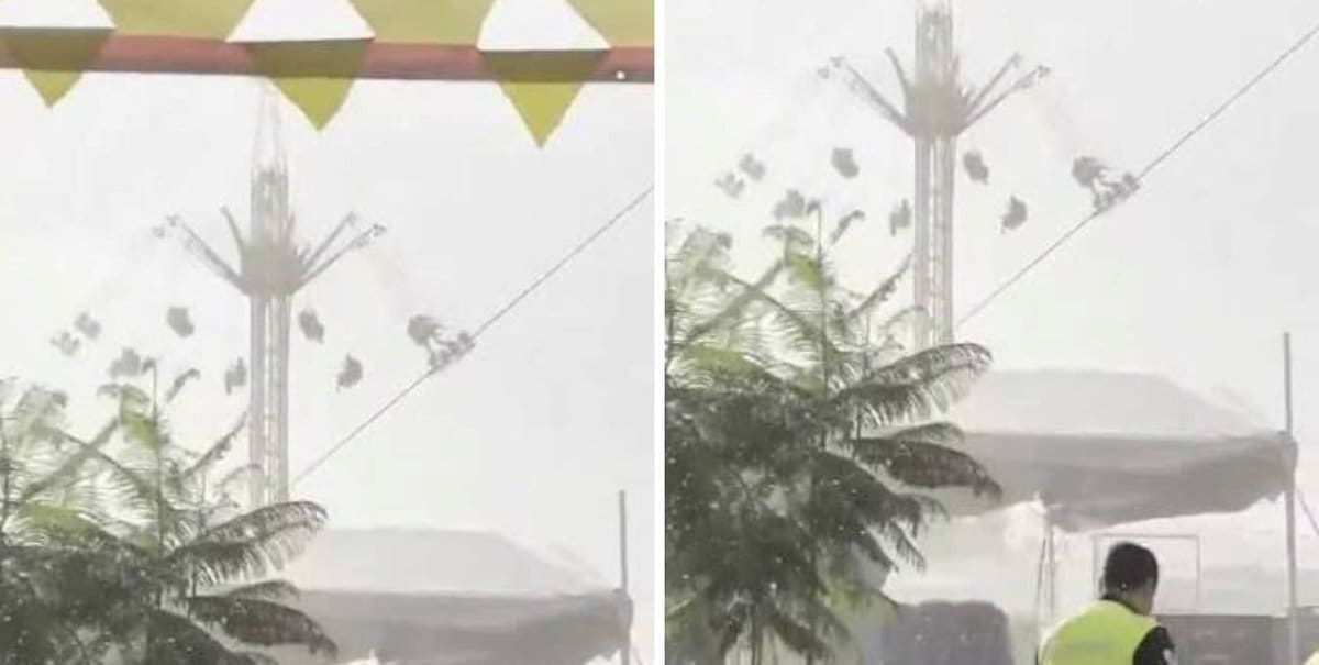 En México, unos visitantes quedaron atrapados en una atracción durante plena tormenta.