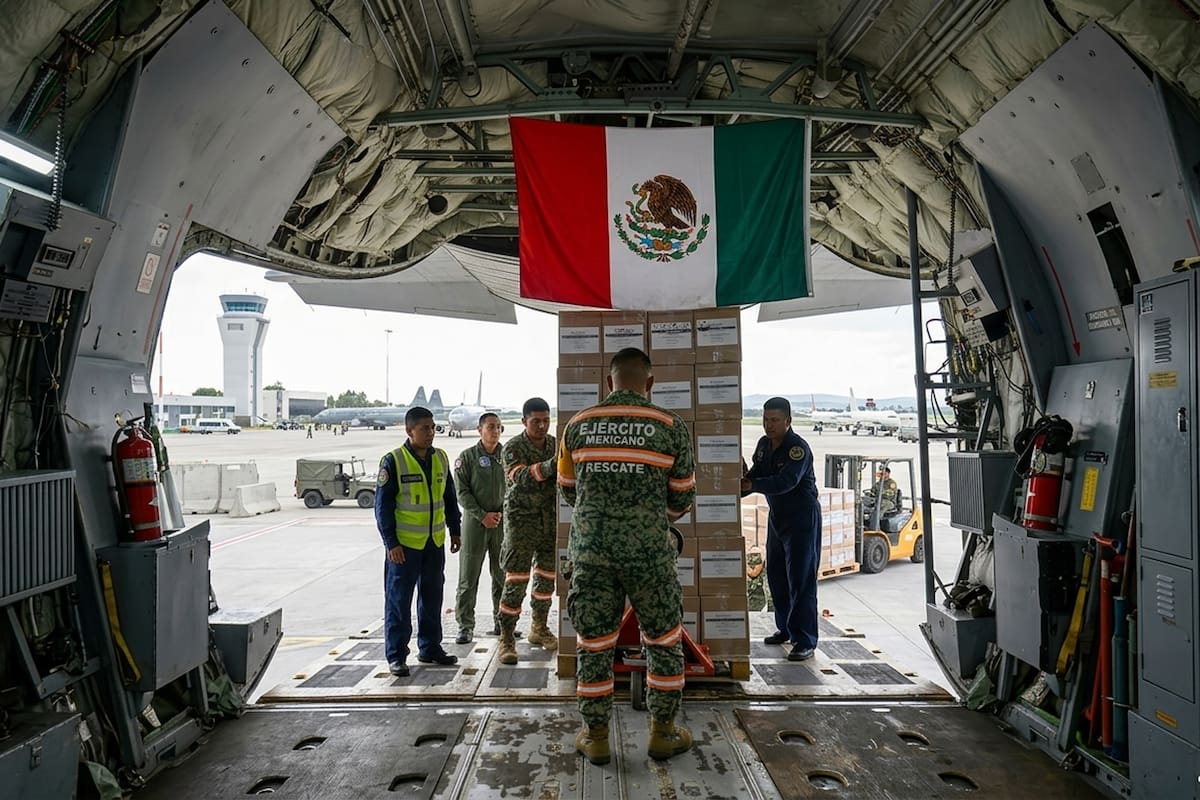México activó un operativo de emergencia para apoyar a Colombia tras el terremoto. Dos aviones partieron hacia Pereira con 854 despensas, agua, medicamentos y personal militar especializado en asistencia. Foto: @ComandanteFAM