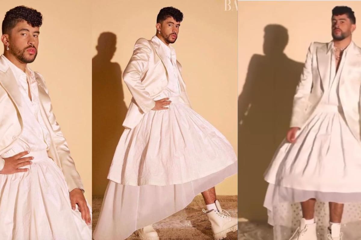 El cantante Bad Bunny ha posado con ropa de importantes y costosas marca, y no ha tenido miedo de romper moldes de moda.