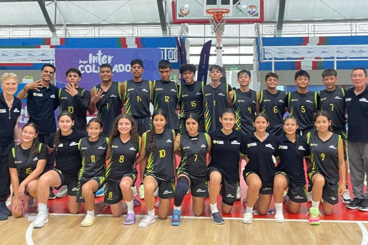 Los equipos de la categoría infantil del Colegio Virrey Solís consiguieron los títulos en damas y caballeros de los Nacionales Intercolegiados de 2025. Foto: Suministrada.