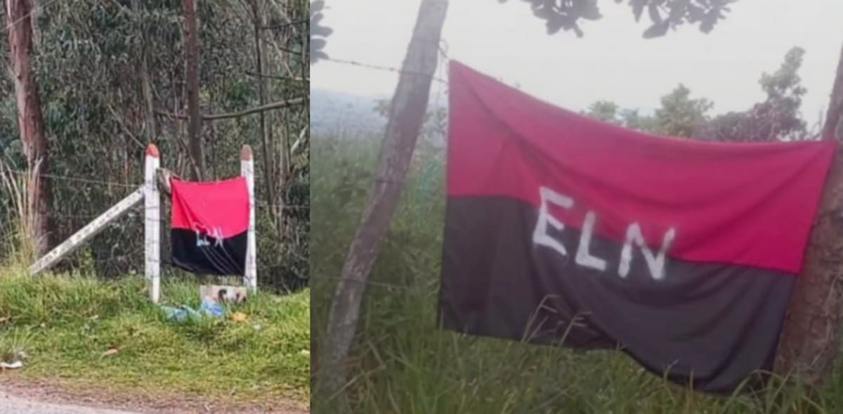 Hallan banderas alusivas al Eln en Santander.
Foto: redes sociales.