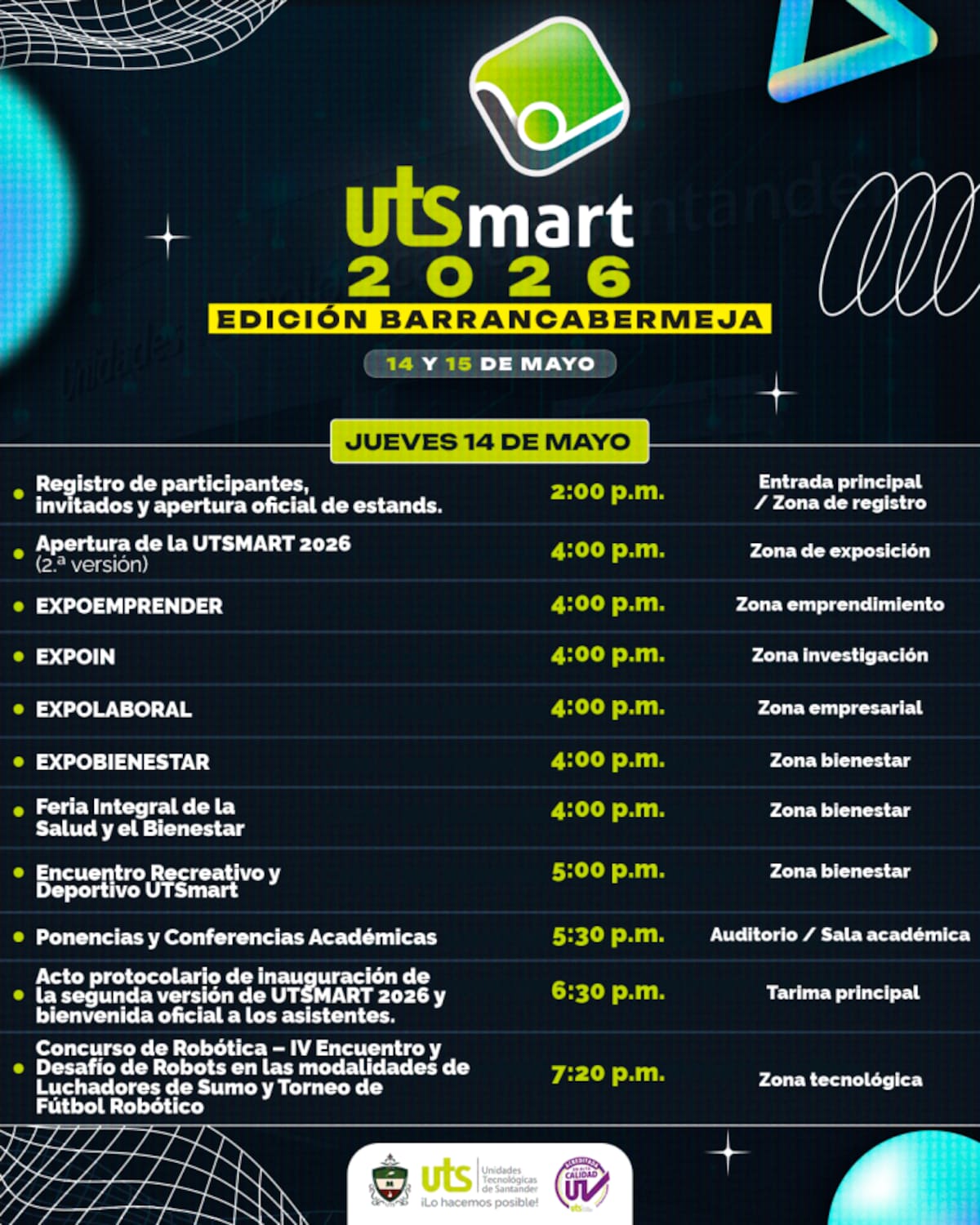 Robótica, emprendimiento y cultura protagonizan UTSmart Barrancabermeja 2026.