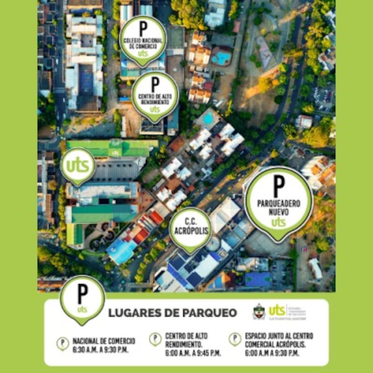 Mapa de los sitios de estacionamientos para los estudiantes de las UTS.