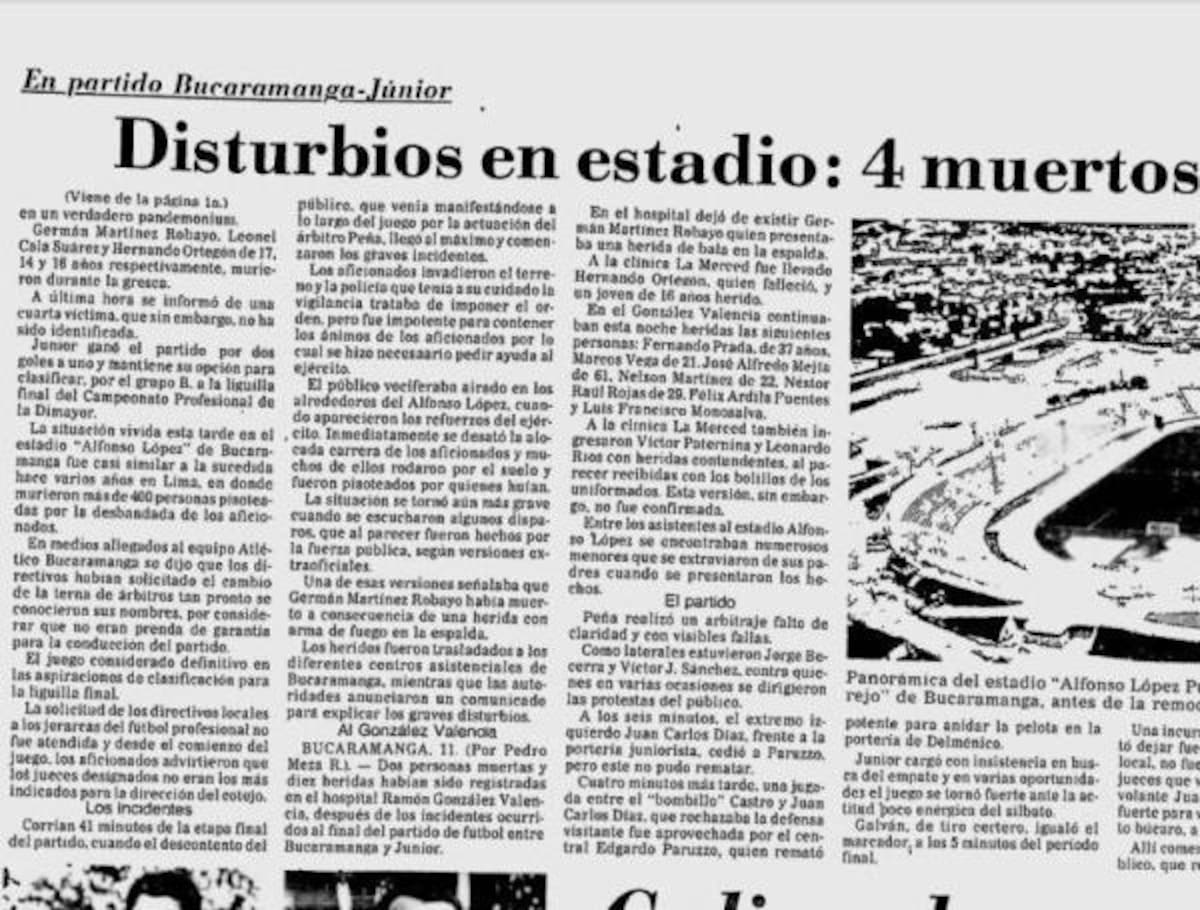 Registro noticioso de la tragedia del 11 de octubre de 1981 en el otrora estadio Alfonso López. (Archivo/VANGUARDIA)