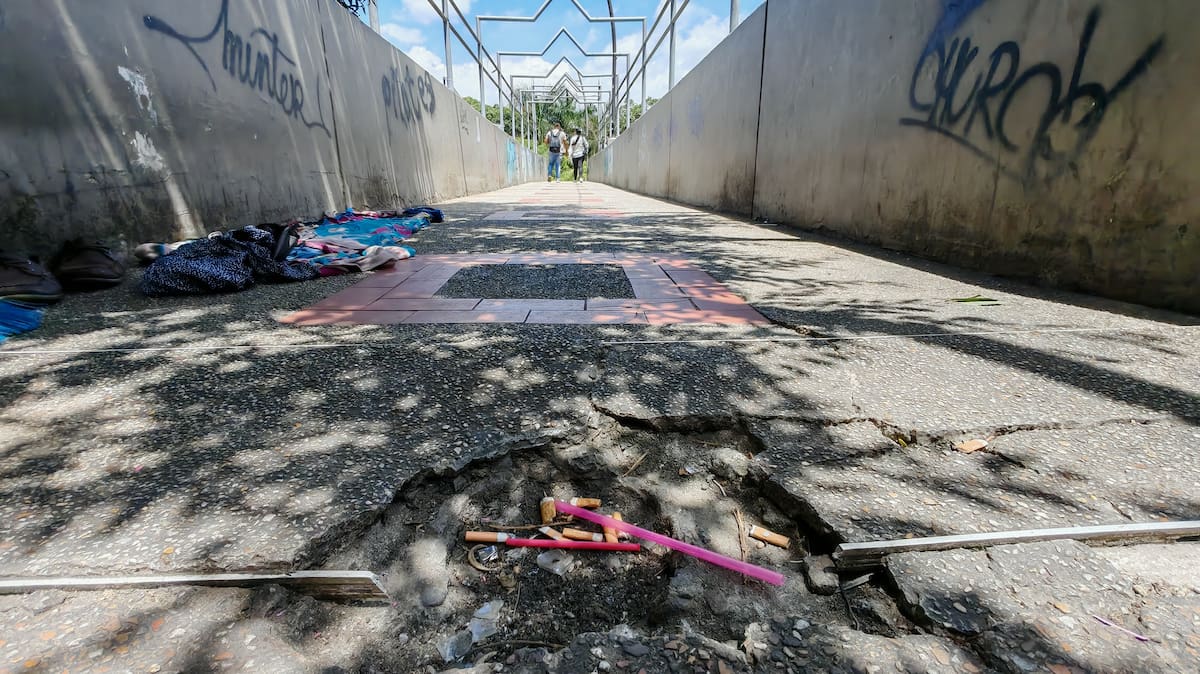 ¡Lamentable estado del puente del Parque de los Niños, el que comunica con la Normal Superior! (Foto: Marco Valencia / VANGUARDIA)