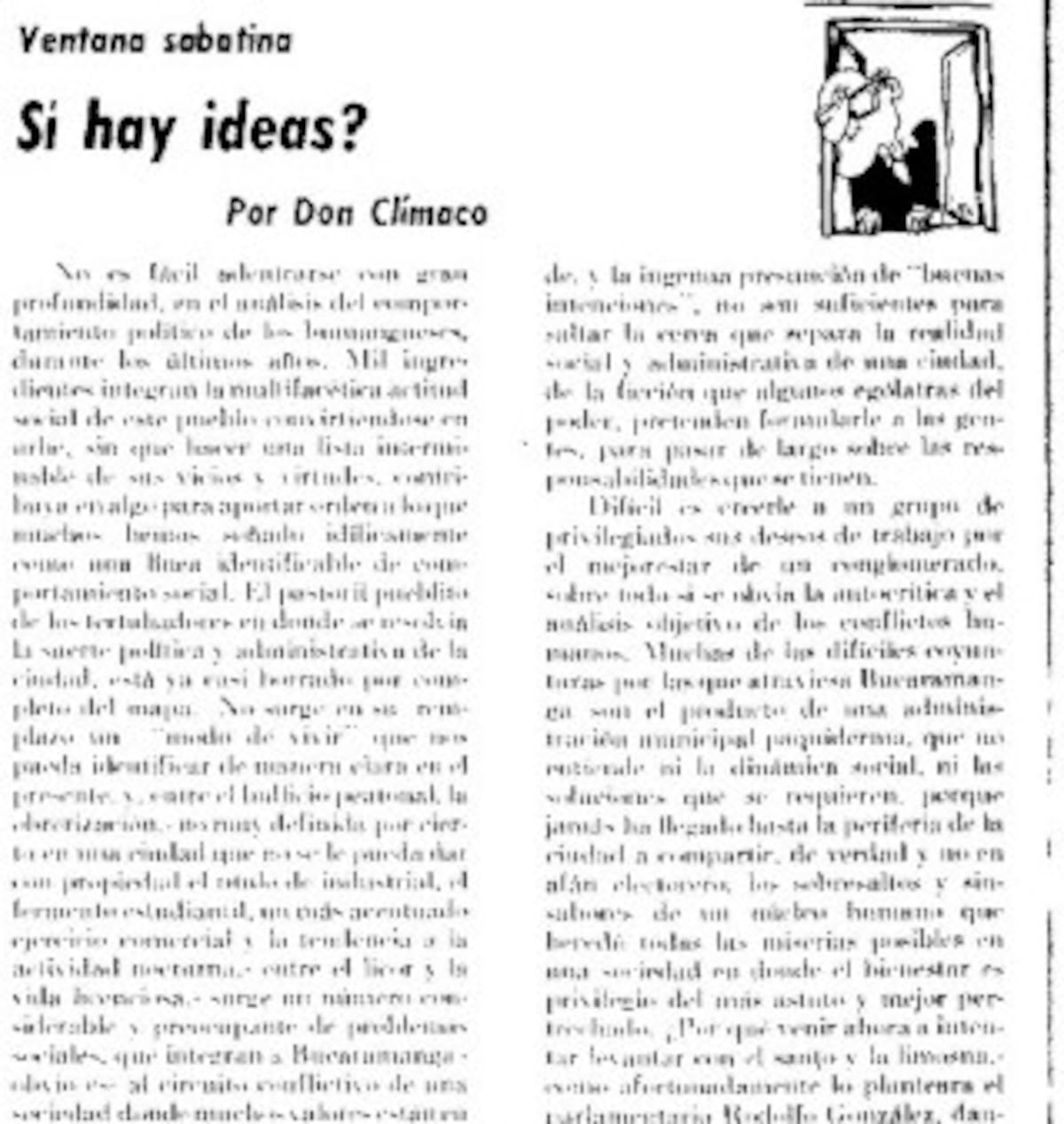 De los archivos de Vanguardia, recordamos la columna de 'Don Clímaco', el personaje que inmortalizó la pluma de Wilfredo Sierra Moreno. Paz en su tumba.