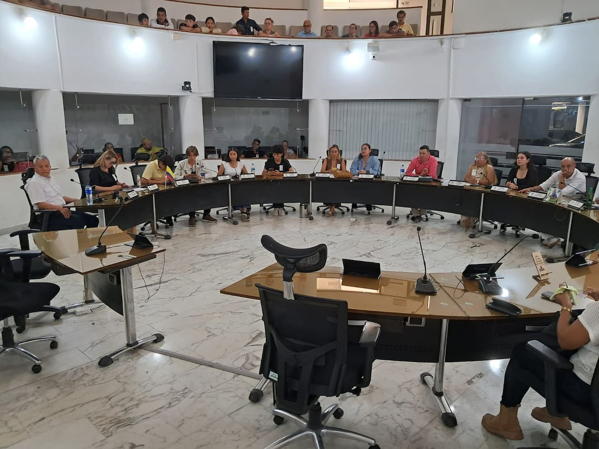 En la mesa de diálogo, realizada en el cabildo, también asistieron representantes de los egresados ante el Consejo Directivo, la vocera de los docentes ante este órgano, líderes sindicales y el propio rector del establecimiento educativo, sacerdote Juan Agustín Cely Leal. (Foto: Euclides Kilô Ardila / VANGUARDIA)