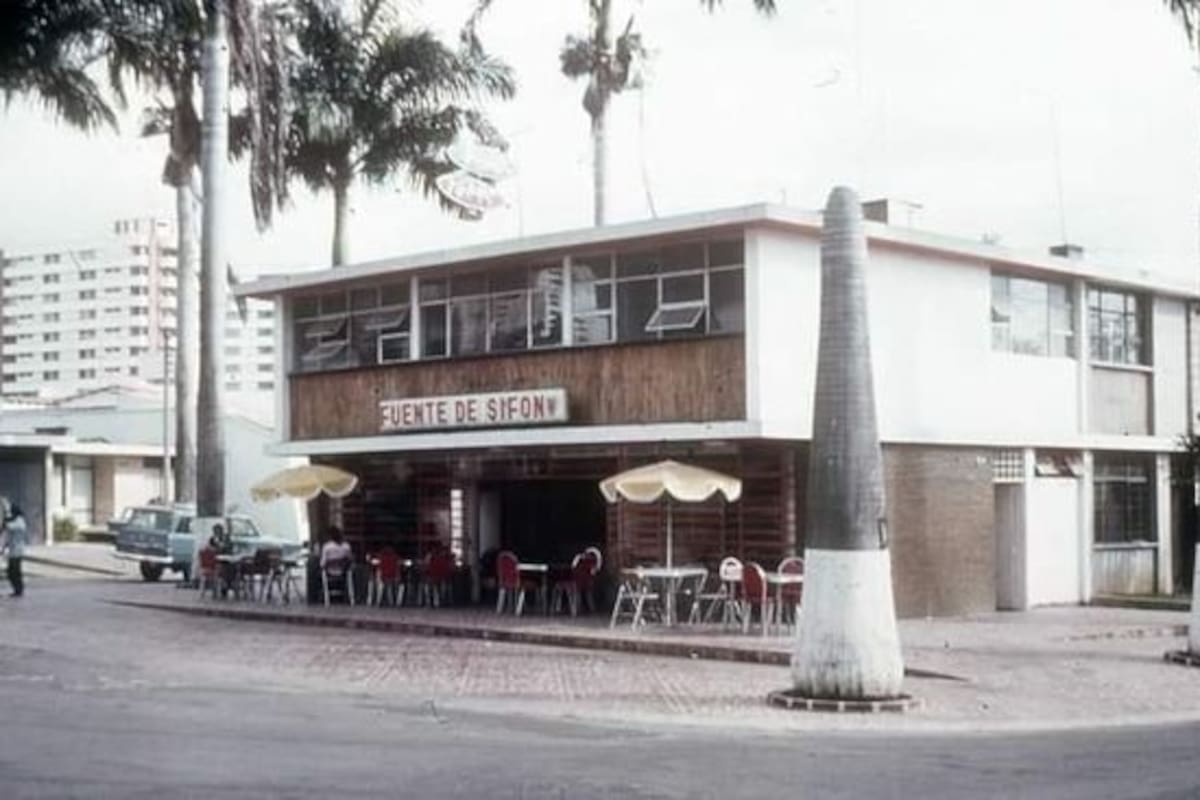 Calle 48 # 29 - 06, de Bucaramanga. Entre los años 60 hasta 1988, así se veía la Fuente de Soda Tupac (Foto de 1976) Tras su desaparición, el lugar ha sido la sede de varias corporaciones bancarias.