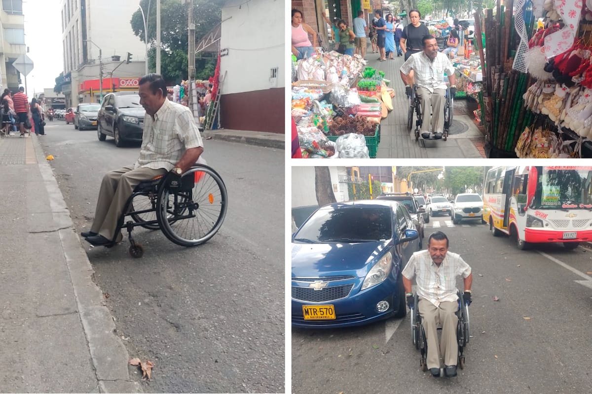 Para Juan Mondragón no es fácil movilizarse por las calles del Centro de Bucaramanga. (Foto: Euclides Kilô Ardila / VANGUARDIA)