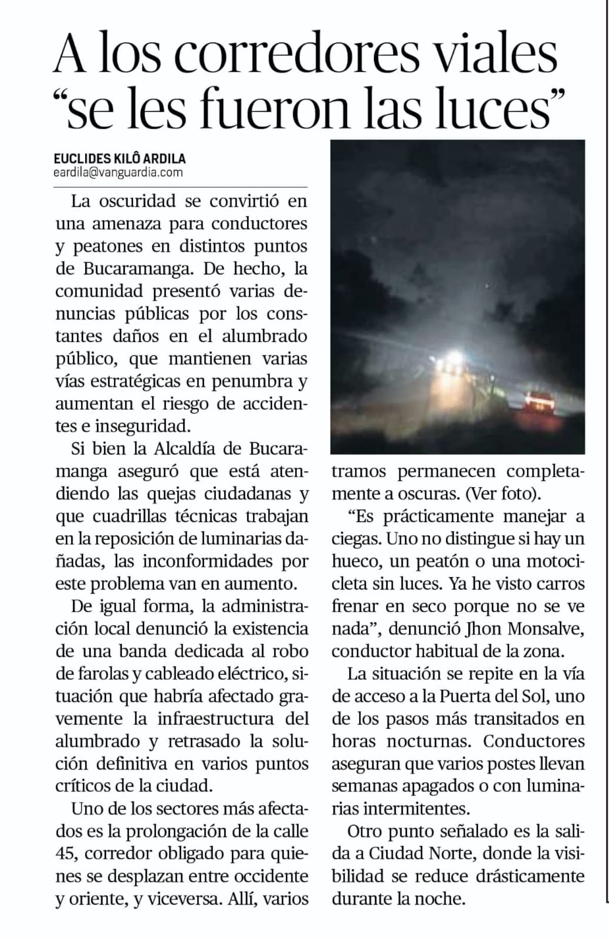 Registro noticioso de Vanguardia.