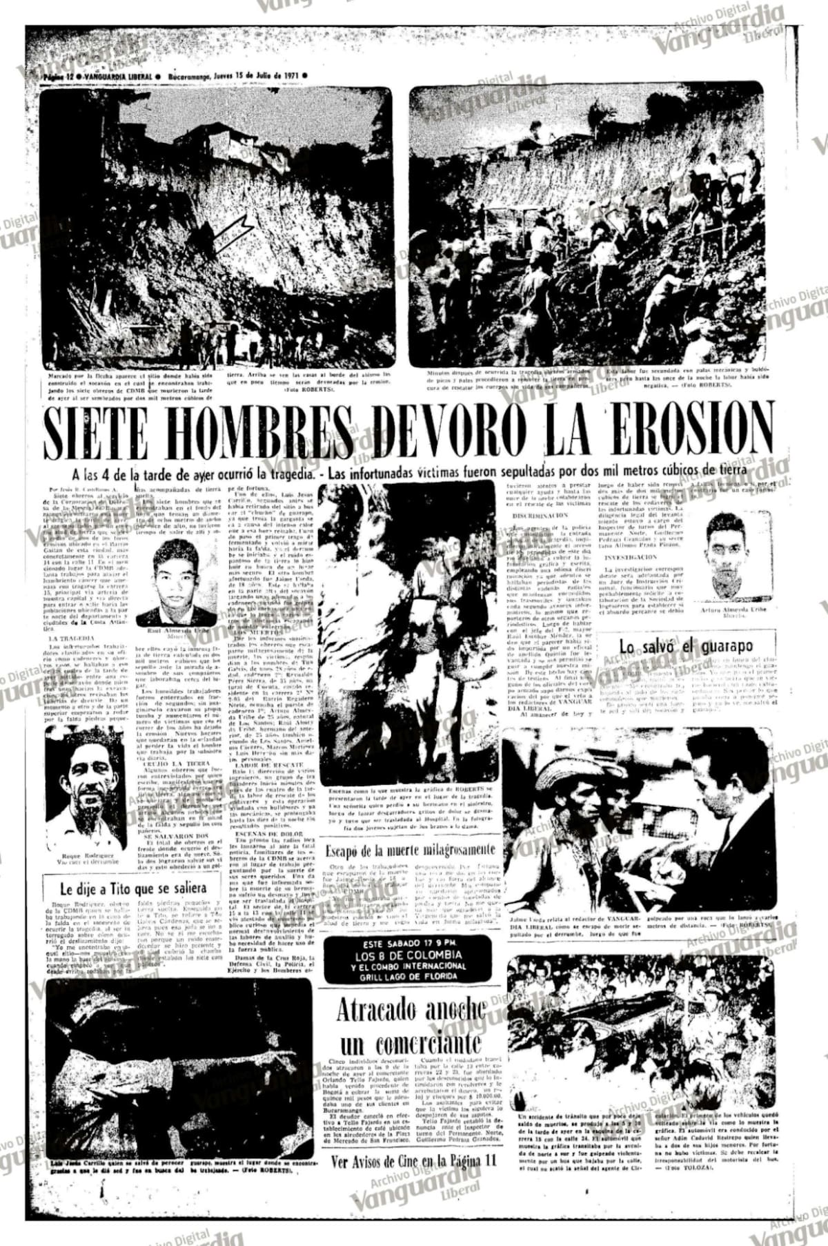 Archivo periodístico de la tragedia que afectó, en el pasado, a la ladera de la carrera 15 con calle 10 de Bucaramanga. (Archivo / VANGUARDIA)
