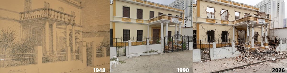 Singular línea de tiempo de otra icónica casa del ayer que hoy, de manera literal, se encuentra en proceso de demolición. (Este fotomontaje fue elaborado por el historiador y arquitecto Gilberto Camargo / VANGUARDIA)