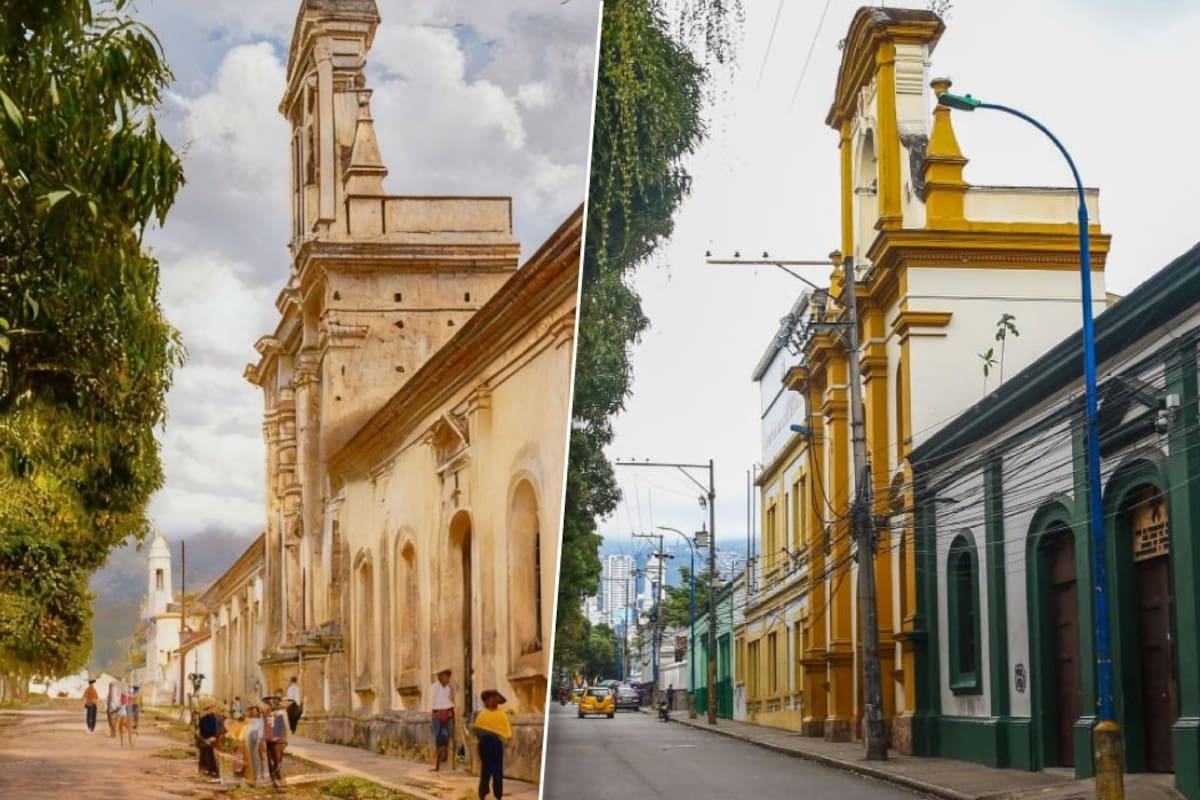 Aunque una de las imágenes fue captada hace casi un siglo y la otra se tomó ayer, esta cuadra de Bucaramanga apenas muestra cambios. Son dos momentos de una misma vía que parecen congelados en el tiempo. (Archivo / Jaime Moreno / VANGUARDIA)