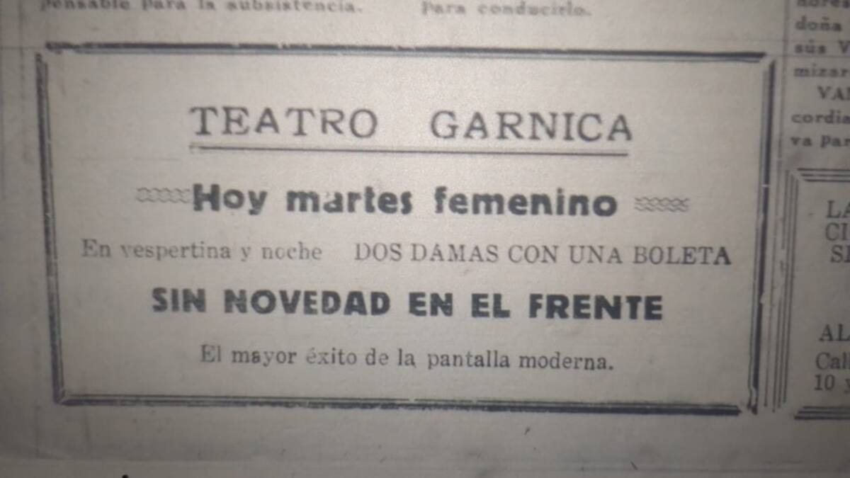 Anuncio de las funciones del Teatro Garnica, publicado en Vanguardia. (Archivo)