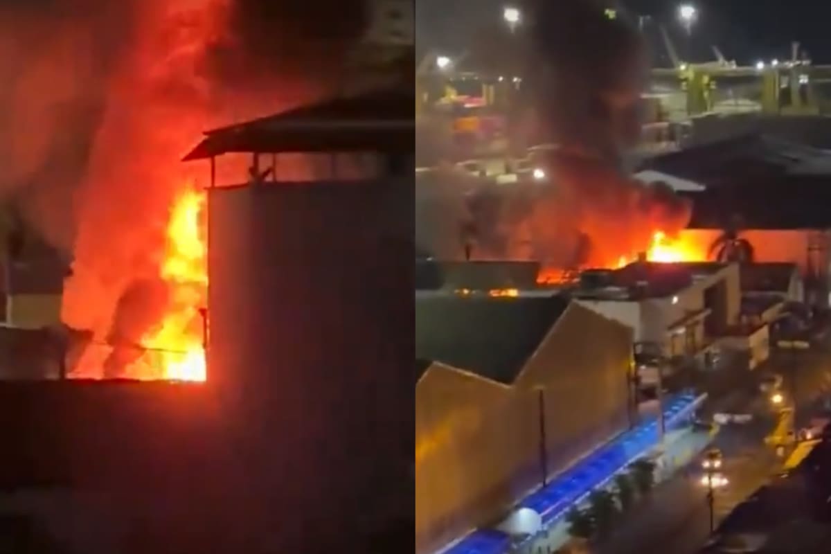 as llamas se apoderaron del Centro de Detención Transitoria Marte de Buenaventura durante la noche, horas después del terremoto de magnitud 7,4. Captura de video // X.